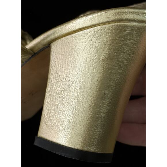 Yves Saint Laurent Braided Leather Gold Chunky Heel Open Toe Sandal 7.5 - Picture 6 of 11
